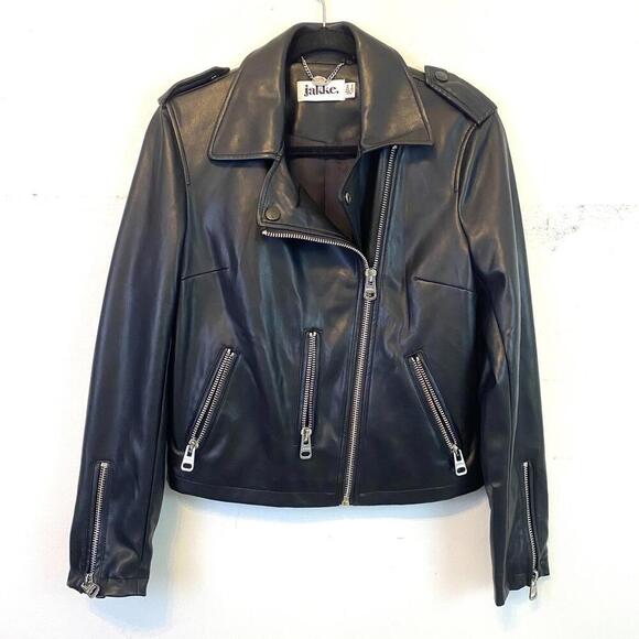 JAKKE black vegan leather Moto jacket - Picture 1 of 8
